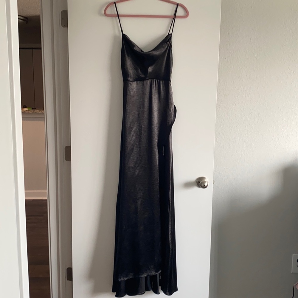 Skylar+Madison Black Slip Gown with high split